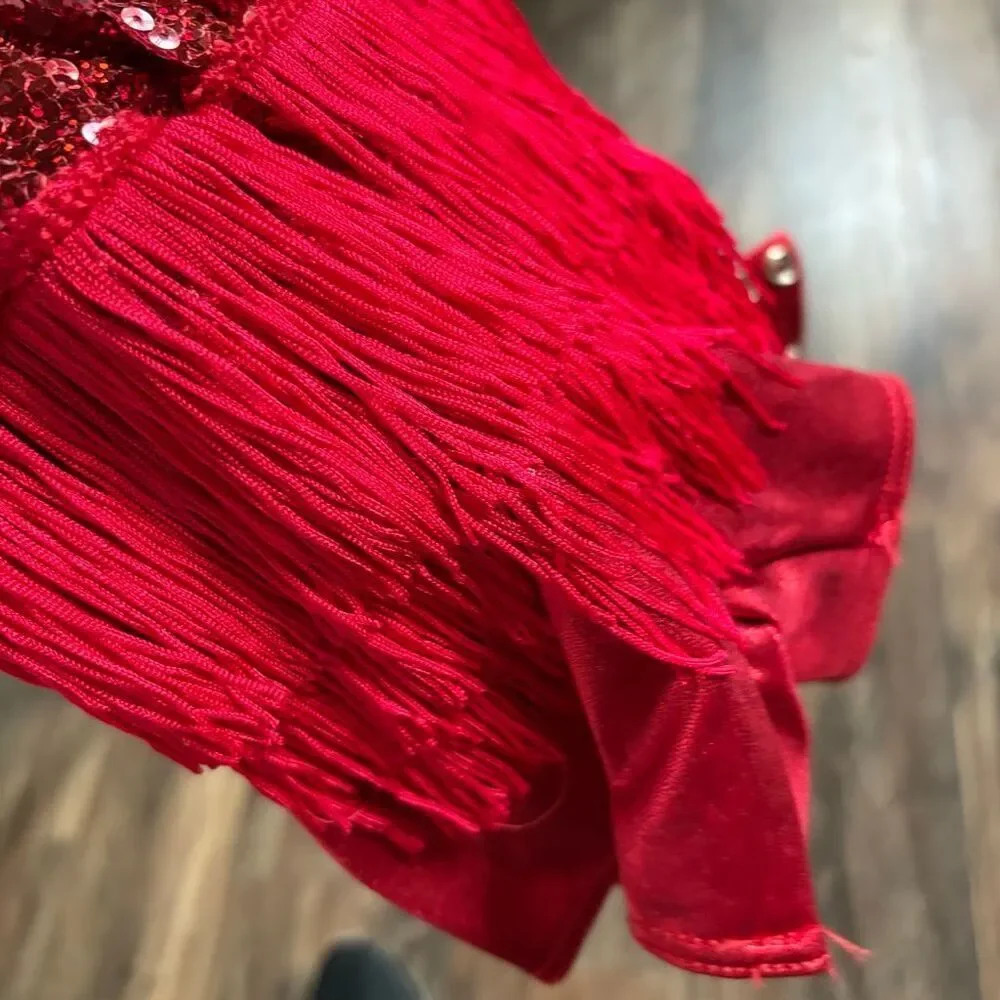 Weissman 9034 SC Red Fringe Sequin Romper Jazz Tap Acro Twirler Dance Costume